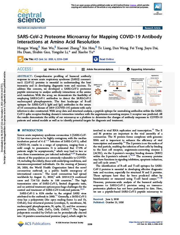 SARS-CoV-2 Proteome Microarray for Mapping COVID-19 Antibody Interactions at Amino Acid Resolution