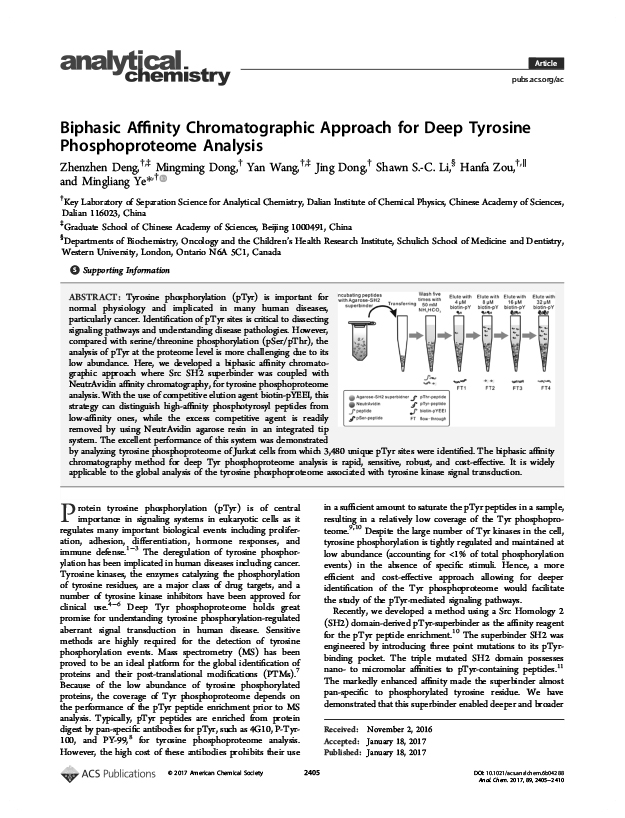 Biphasic Affinity Chromatographic Approach for Deep Tyrosine Phosphoproteome Analysis
