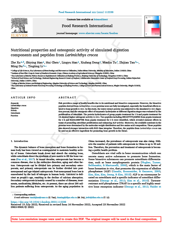 Nutritional properties and osteogenic activity of simulated digestion components and peptides from Larimichthys crocea