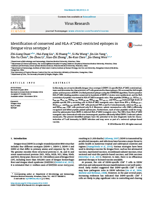 Identification of conserved and HLA-A*2402-restricted epitopes in Dengue virus serotype 2