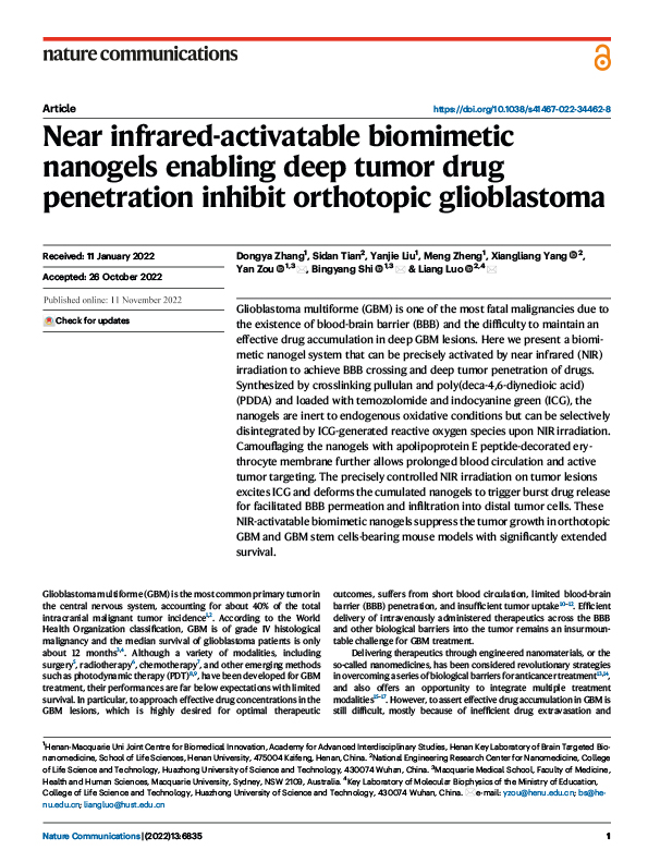 Near infrared-activatable biomimetic nanogels enabling deep tumor drug penetration inhibit orthotopic glioblastoma
