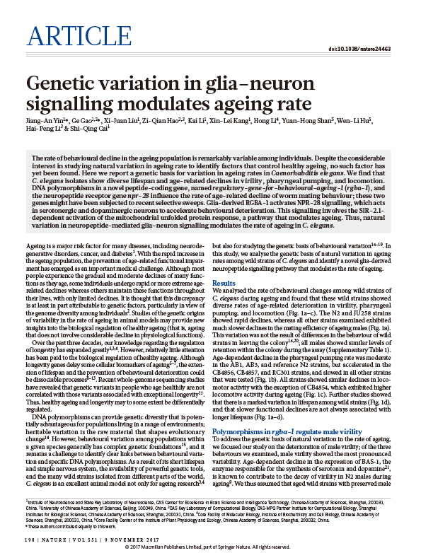 Genetic variation in glia-neuron signalling modulates ageing rate